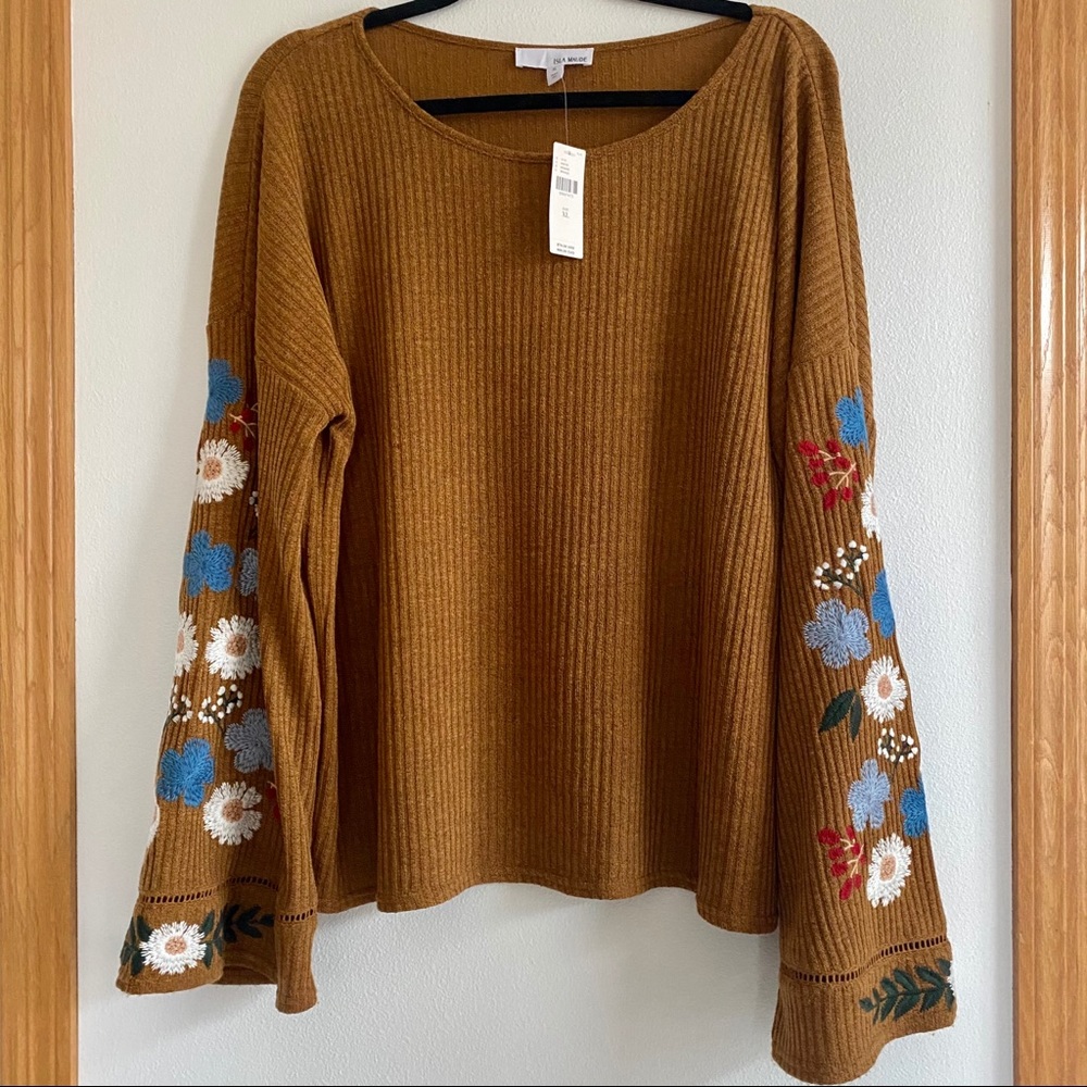 Anthropologie Isla Maude Avie Embroidered Sweater